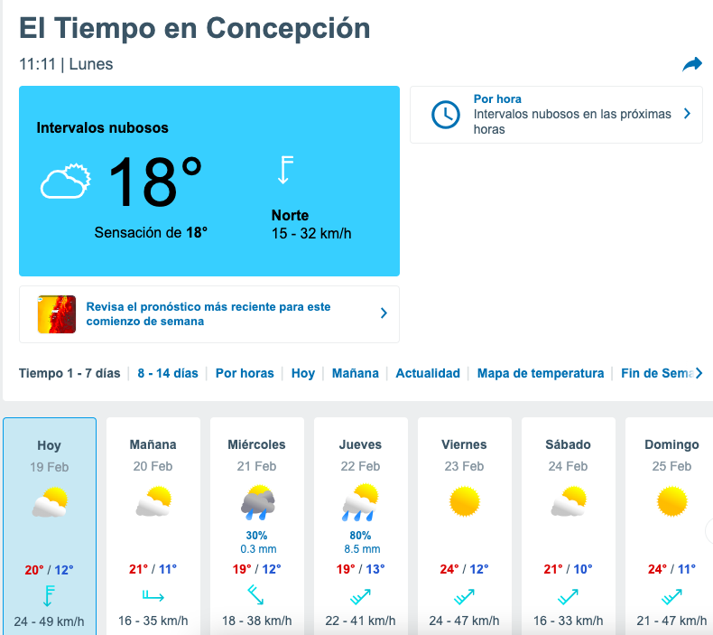 Lloverá en Concepción Revisa aquí la información entregada por Meteored